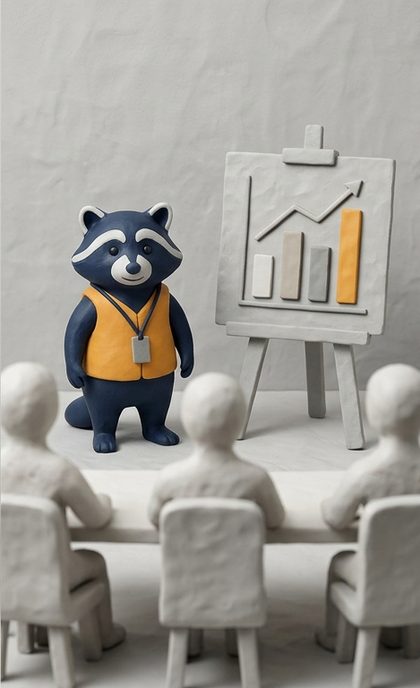 La mascotte Assoverse anime un briefing devant un tableau.